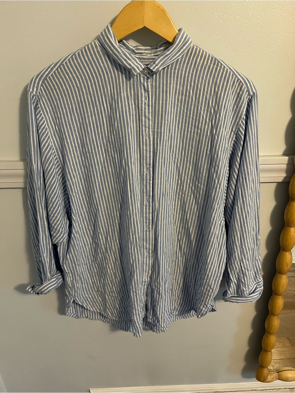 Light Blue and White Striped women’s  Button-Up Shirt